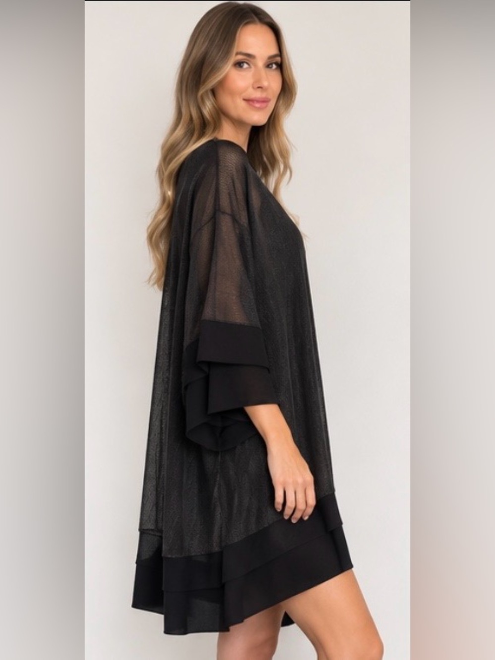 Hieronymus Avant-Garde Black Sheer Mesh Layered Tunic Dress Patches One Size